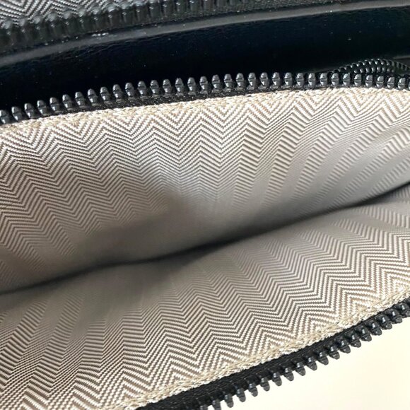 Small Black Leather Effect Crossbody Bag with Emblem & Wide Strap Neutral Travel - Picture 10 of 16